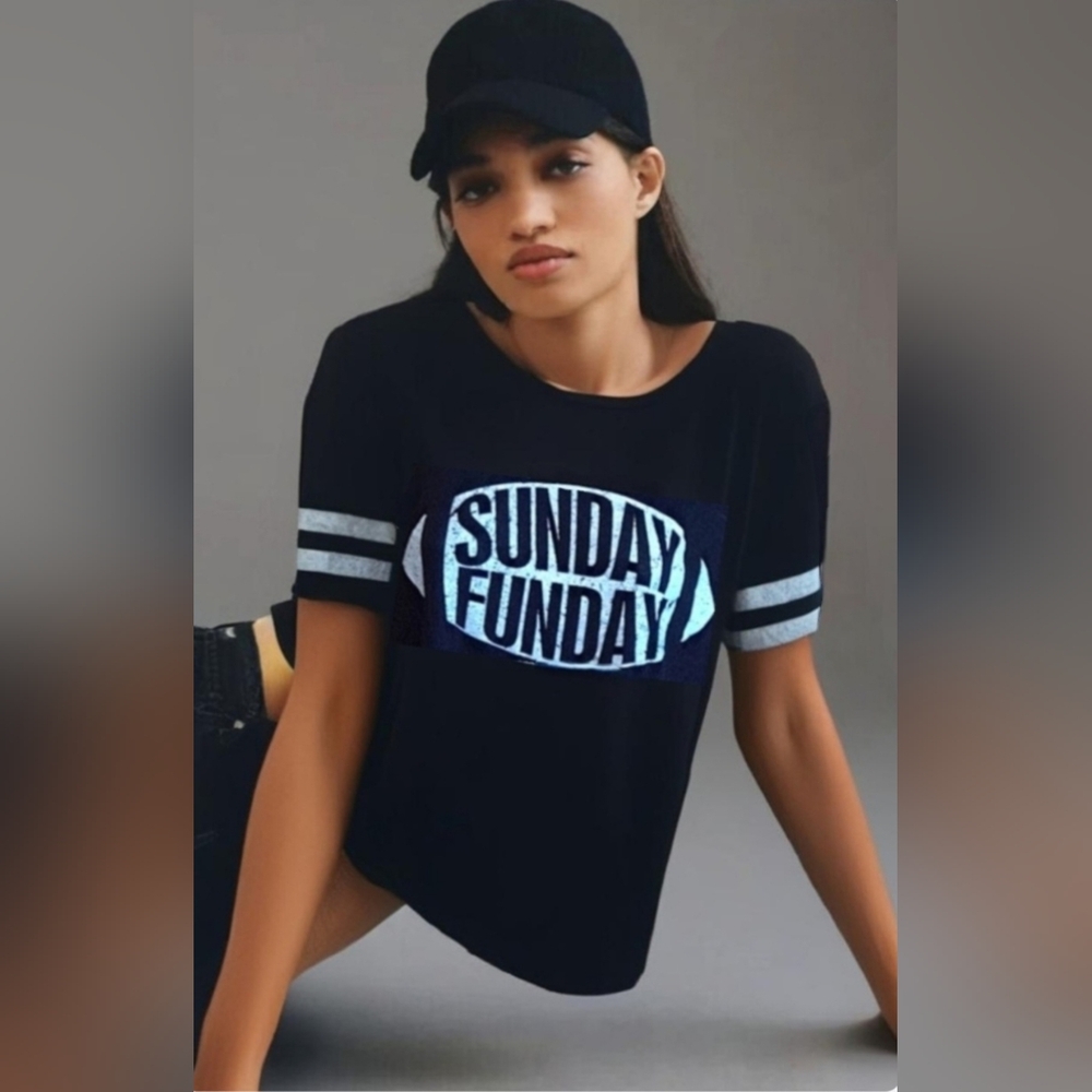 Persaya Black Graphic 'Sunday Funday' Fitted Short Sleeve Tee